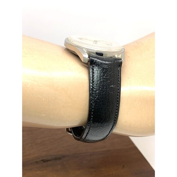 Wittnauer Mens Watch Vintage Swiss Hand Wind Silver Dial 33mm Black Leather Band - Picture 14 of 16